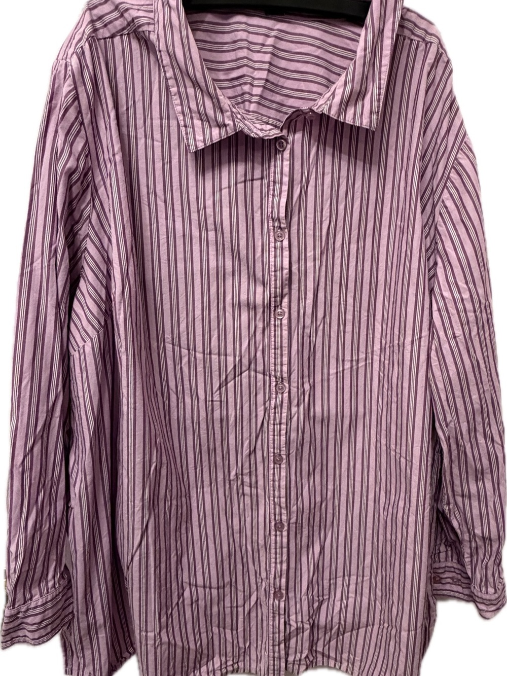 Roaman's Women’s Lavender and Dark Stripe Button-Up Shirt Size 32W